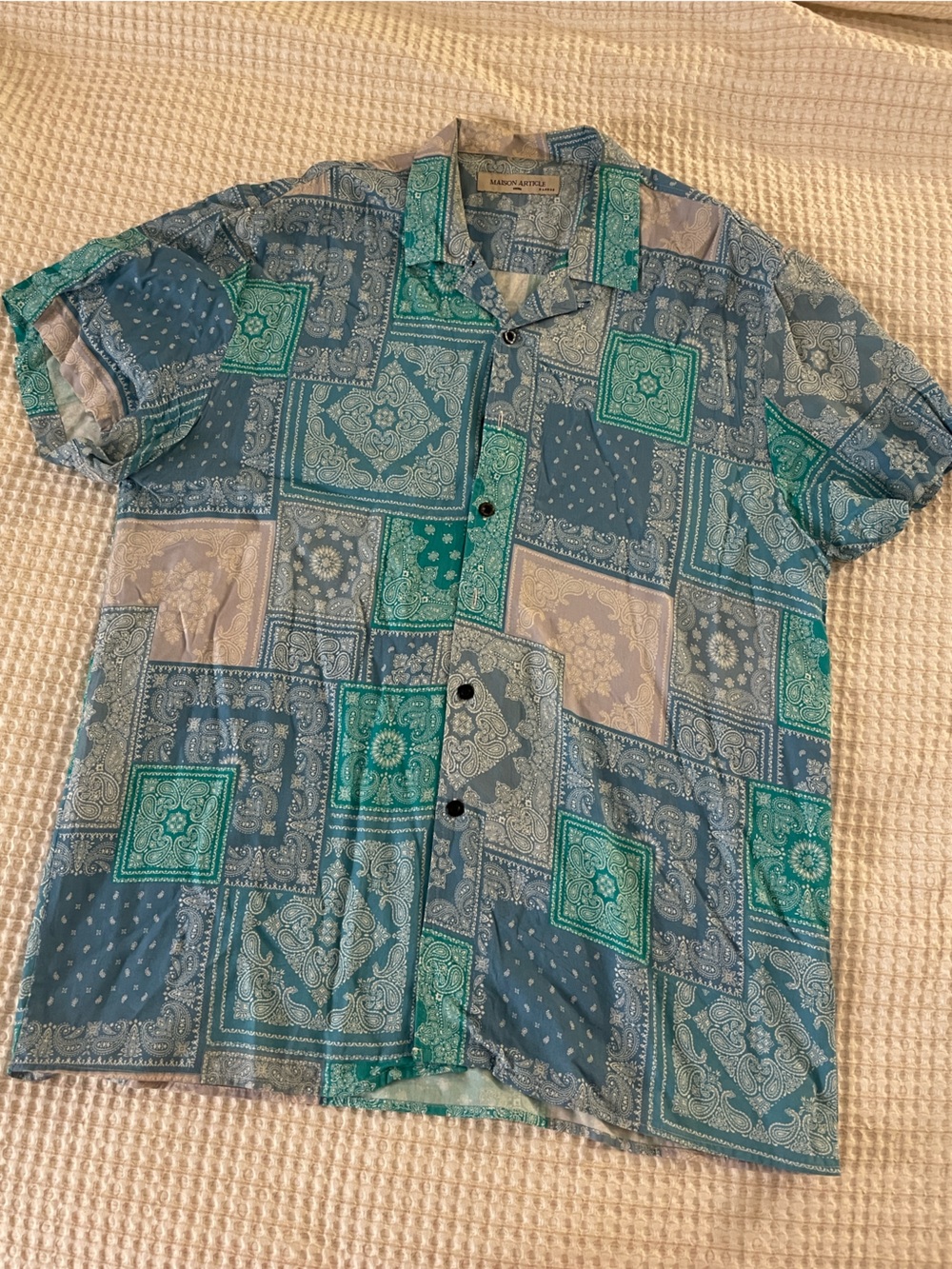 Blue & Teal Bandana Print Button-Up Shirt